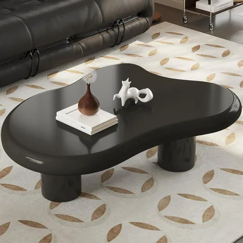 Miniatura 12 de Mesa de centro en forma de nube de 46.06 pulgadas, moderna mesa de centro blanca con borde redondo con 3 patas de soporte resistentes y mesa de 3.14