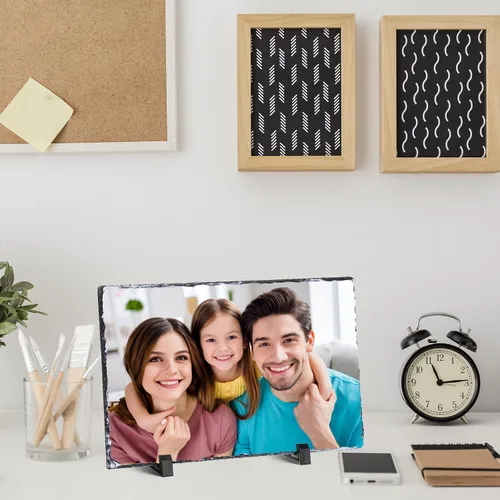 Miniatura 6 de 4 piezas de sublimación de pizarra en blanco rectangular personalizada, marco de fotos de pizarra de piedra mate de transferencia de calor
