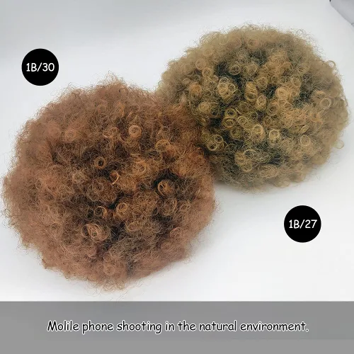 Miniatura 8 de Yinmei Baibian Extensiones de Cabello Sintéticas de Moño con Cordón Afro Rizado Crespo Degradado Marrón Tamaño Grande Peinado Recogido para Mujeres