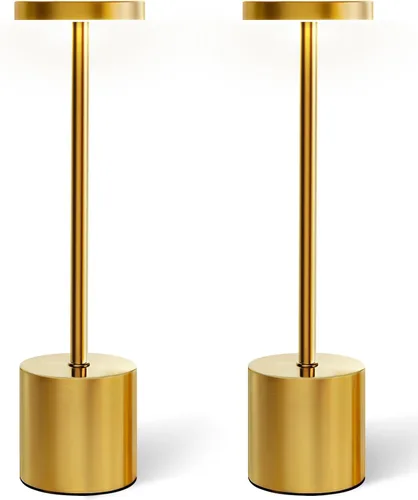 Swinerton Juego de 2 lámparas de mesa inalámbricas, de 5000 mAh, color dorado, recargable, funciona con pilas, inalámbricas de 3 colores regulables,