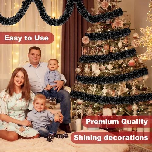 Miniatura 4 de Guirnalda de Oropel de Navidad Negra de 50 Pies, Pancarta de Giro de Papel Metálico, Serpentinas de Oropel Colgantes para Pared, Telón de Fondo