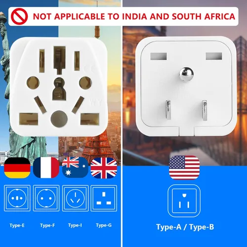 Miniatura 2 de Paquete de 4 adaptadores de enchufe de Reino Unido a EE. UU., adaptador de enchufe europeo a estadounidense, adaptadores de enchufe de viaje, Blanco