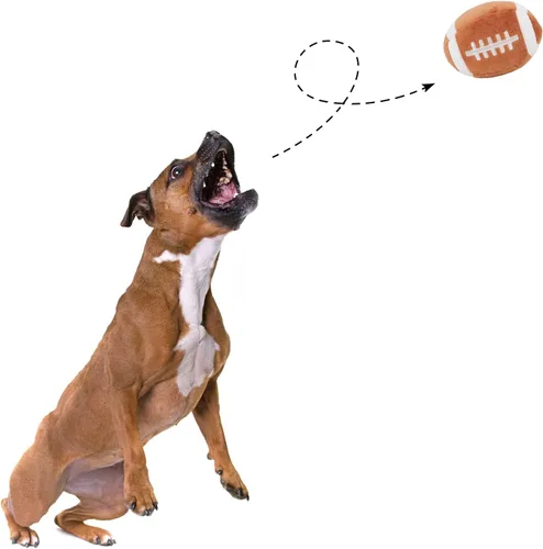 Miniatura 6 de Pelotas interactivas para perros, paquete de 2 pelotas de juguete chirriantes de felpa para perros, pelota de juguete para perros de fútbol y rugby