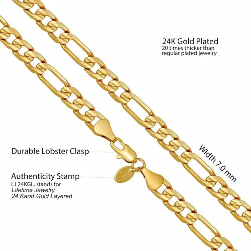 Miniatura 4 de LIFETIME JEWELRY Collar de cadena Figaro de 0.276 in con corte de diamante chapado en oro real de 24 quilates