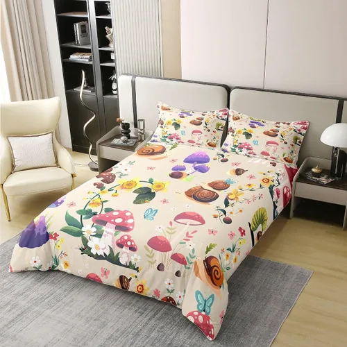 Miniatura 2 de jejeloiu Cute Mushroom Decor Duvet Cover 100% Cotton for Kids Boys Girls Twin Size Botanical Plants Bedding Set Cartoon Mushrooms Comforter Cover