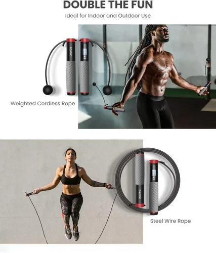Miniatura 2 de RENPHO Cordless Jump Rope, Weighted Jump Rope with Counter, Jump Ropes for Fitness, Smart Skipping Rope for Crossfit b-Gris