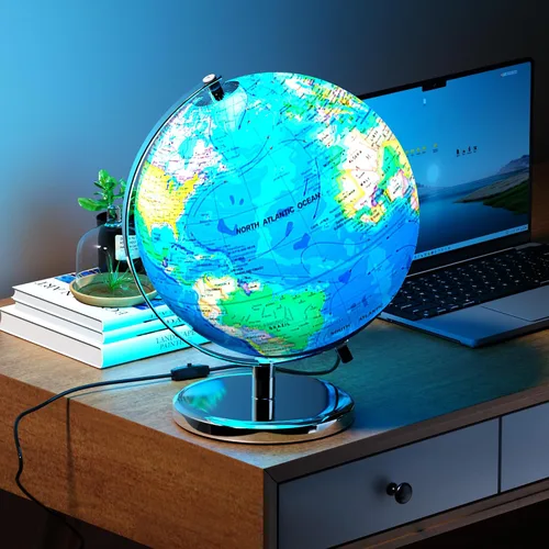 Miniatura 7 de Globo mundial grande de 13 pulgadas para adultos, globo educativo para niños, coloridos detalles de mapa del mundo HD para el aprendizaje