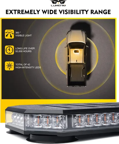 Miniatura 4 de LUMENIX - Barra de luces estroboscópicas LED de techo con controlador magnético, luz intermitente de advertencia y tráfico de emergencia
