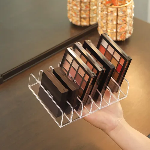 Miniatura 8 de Vowcarol Organizador de paleta de sombras de ojos, acrílico de 7 secciones divididas para paleta de maquillaje, soporte organizador - transparente
