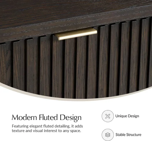 Miniatura 4 de HULALA HOME Mesa de centro moderna acanalada con almacenamiento, mesa de centro de chapa de roble de madera con mesa ancha, 2 cajones y estante Nogal