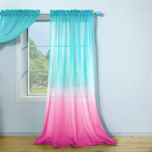 Miniatura 6 de Cortinas rosas y verdes para decoración de dormitorio de sirena, juego de 1 panel transparente, con bolsillo para barra, cortinas de sirena