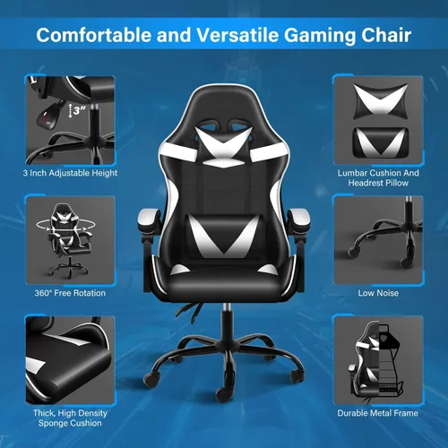 Miniatura 4 de YSSOA Silla de juegos, silla de jugador grande y alta, silla giratoria ajustable estilo carreras, sillas ergonómicas de videojuegos