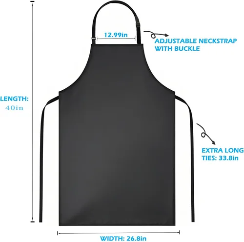 Miniatura 3 de Delantal de vinilo de goma impermeable de 40 pulgadas, delantal de chef resistente negro 2 piezas negras