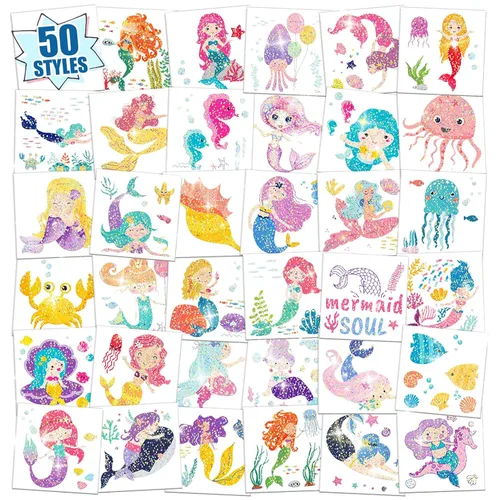 Miniatura 8 de Partywind Tatuajes temporales con purpurina para niños y niñas, suministros de fiesta de cumpleaños, decoraciones de recuerdos, bolsas de regalos