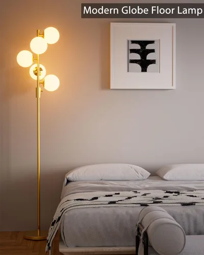 Miniatura 8 de Lightdot Lámparas de pie regulables doradas y negras de 66 pulgadas con mesa, moderna lámpara alta de pie con pantalla de globo, cabeza