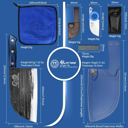 Miniatura 4 de XYJ Auténtico desde 1986, Cuchillos de Carnicero Forjados Antiguos, Cuchillo de Chef Serbio con Funda, Cuchillo Pequeño, Cuchilla China para Azul