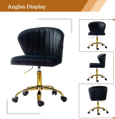 Miniatura 6 de TINA'S HOME Sillas de escritorio de oficina con ruedas y base dorada, moderna silla de oficina sin brazos de terciopelo, silla giratoria ajustable