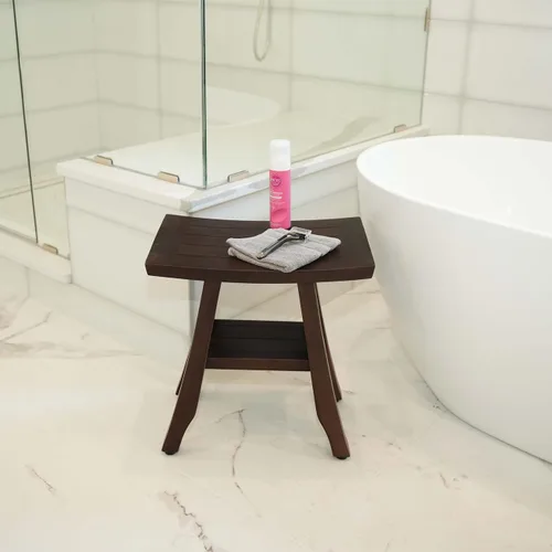 Miniatura 2 de DecoTeak -Bench-Taburete de ducha, banco de ducha de teca, asiento de ducha, silla de ducha para ducha interior, banco pequeño, reposapiés, taburete