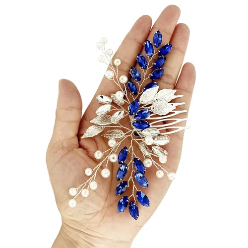 Miniatura 7 de Peine para el cabello de novia de boda, perlas de diamantes de imitación, hojas plateadas, accesorios para mujeres y niñas, fiesta de regreso a casa