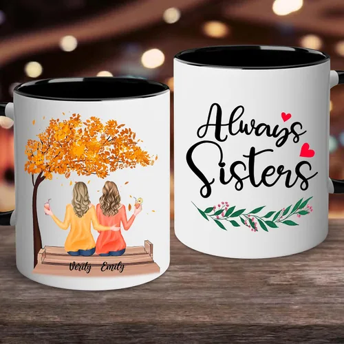 Miniatura 5 de WHIDOBE Taza personalizada para hermana (2 mujeres) personalizada de 11 onzas, 15 onzas, taza de cerámica para hermana, mejores amigas con avatares