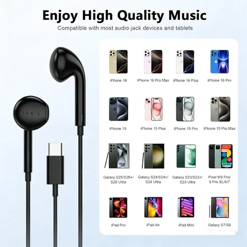 Miniatura 5 de [Certificado MFi de Apple] Auriculares USB C para iPhone 17, 16, 15, paquete de 2 auriculares con cable USB C con micrófono y control remoto