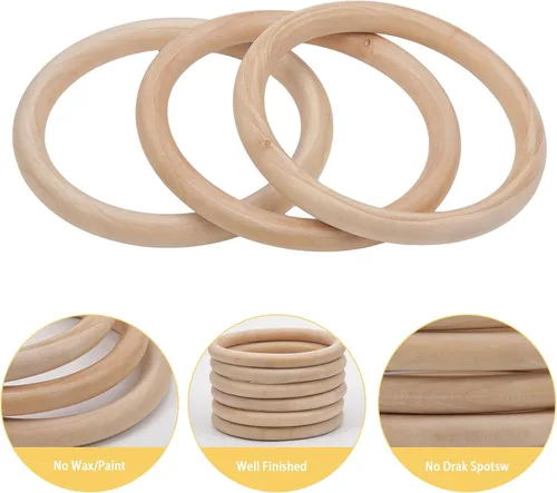 Miniatura 3 de CHGCRAFT 6 anillos de madera sin terminar de 6 pulgadas, anillos de cortina de madera para barra de cortina, anillos de cortina, manualidades