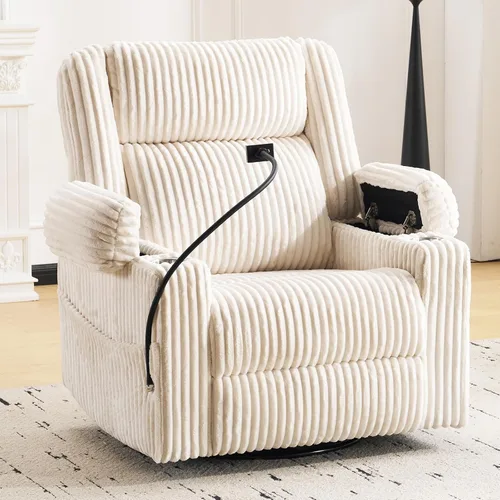 Miniatura 14 de Silla reclinable eléctrica de gran tamaño con masaje y calor, silla reclinable giratoria para adultos con almacenamiento de brazos, sillón Gris