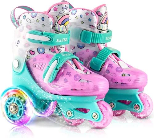 Miniatura 12 de SULIFEEL Patines de Ruedas Ajustables para Niñas Niños Infantiles, Ruedas Divertidas Iluminadas con Luz Flash de Tipo Equilibrio de Tres Puntos Azul