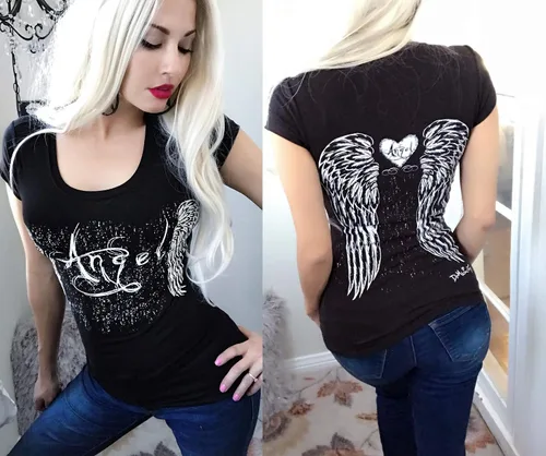 Miniatura 2 de Demi Loon Camiseta gótica punk pinup gráfica calavera ángel motorista camiseta talla grande