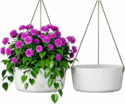 Miniatura 8 de Asnext Maceta colgante de 10.7 pulgadas para plantas de interior y exterior, paquete de 2 macetas colgantes con agujeros de drenaje para decoración