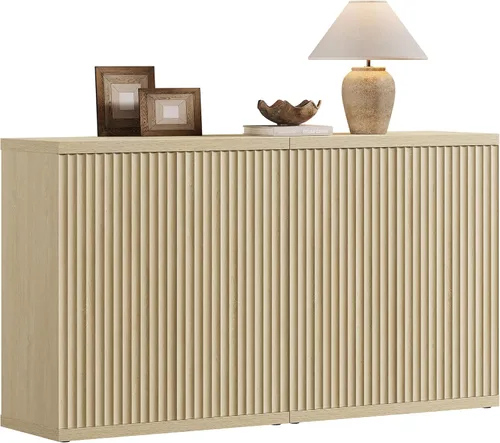 Miniatura 13 de SICOTAS Armario de buffet con aparador de almacenamiento, diseño moderno con puertas y estantes, consola multimedia acanalada, mesa de café