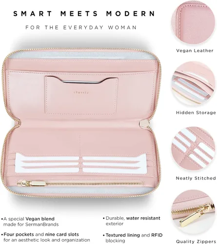 Miniatura 4 de SERMAN BRANDS Billeteras clásicas de embrague para mujer con bloqueo RFID. Cartera con soporte para teléfono