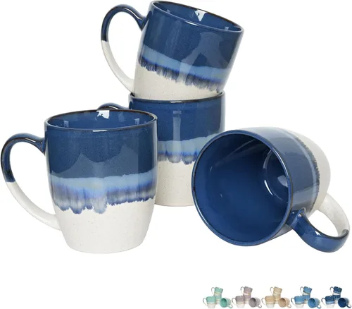 Miniatura 10 de Bosmarlin Juego de 4 tazas de café de cerámica, 17 oz, tazas de café con asa grande, aptas para microondas, esmalte reactivo único Verde menta