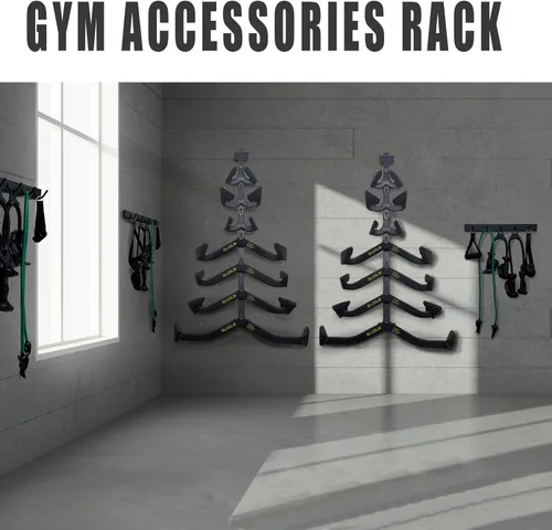 Miniatura 4 de BLUSLM Organizador de Barra de Jalones Montado en Pared con Ganchos, Estante de Almacenamiento para Gimnasio en Casa para Accesorios de Jalones