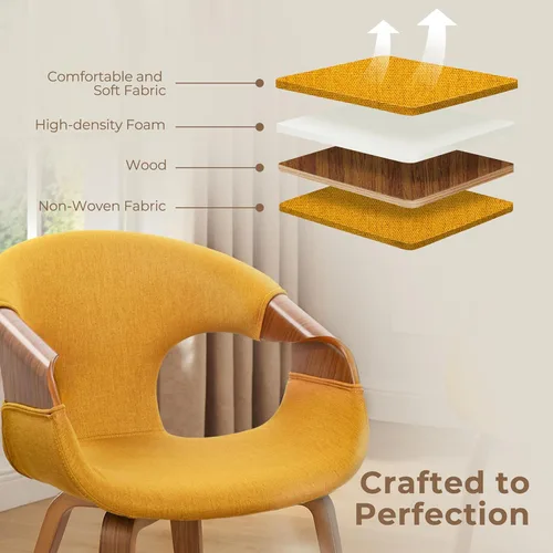 Miniatura 5 de Art Leon Silla de oficina de mediados de siglo, silla de escritorio moderna sin ruedas, silla de escritorio de madera tapizada de tela, silla