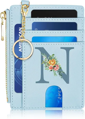 Miniatura 29 de Tarjetero para mujer minimalista y delgado con bolsillo frontal, bloqueo RFID, cartera compacta con ventana para identificación y bolsillo