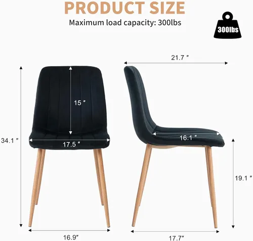 Miniatura 3 de Juego de 4 sillas de comedor, juego de 4 sillas de comedor de terciopelo moderno, juego de 4 sillas de cocina con asiento acolchado tapizado y patas