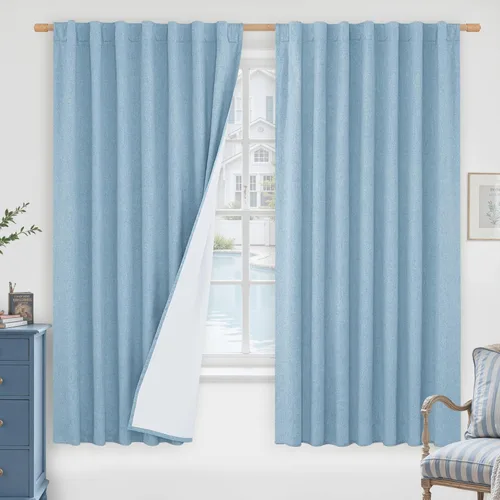Miniatura 121 de LAMIT Cortinas de lino natural 100 % opacas para ventana, para dormitorio, 45 pulgadas, cortinas térmicas con textura de lino estilo granja