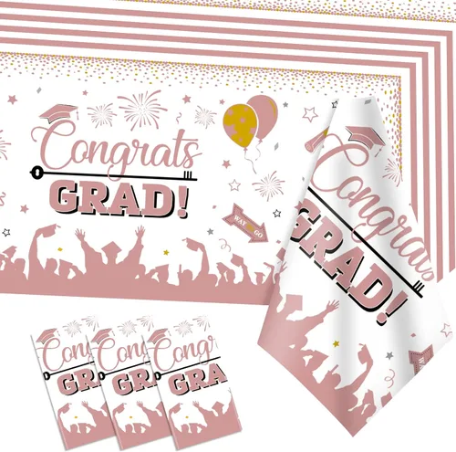 Miniatura 10 de DUAIAI Decoraciones para fiestas de graduación 2024, paquete de 3 manteles de graduación de tamaño grande, 54 x 108 pulgadas, decoración de plástico