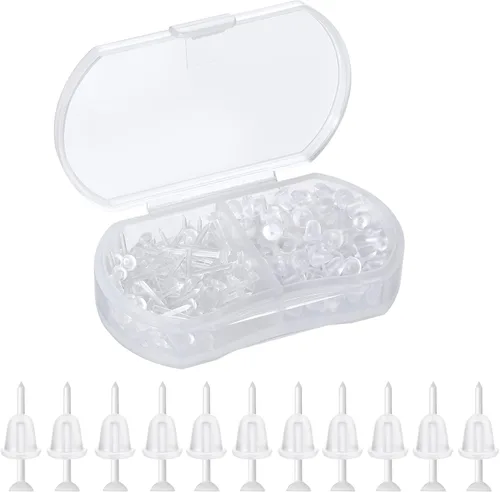 Miniatura 4 de Aretes transparentes para deportes/trabajo, aretes de bola de plástico de 0.118 pulgadas para orejas sensibles, 100 pares de aretes y pines