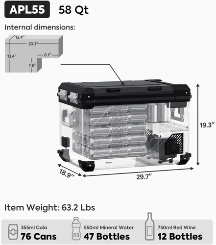 Miniatura 2 de ICECO APL55 Refrigerador portátil de dos zonas con control Bluetooth, refrigerador de 55 litros de 12v con compresor SECOP, DC 12/24V, CA 110-240V
