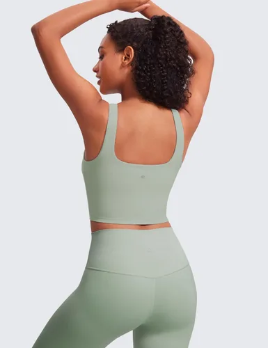 Miniatura 42 de CRZ YOGA Butterluxe Brasier deportivo de cuello cuadrado para mujer, estilo camiseta corta sin mangas, acolchado con soporte integrado para yoga