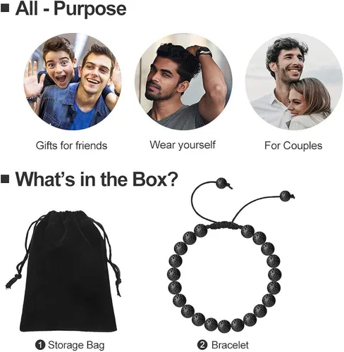 Miniatura 3 de Pulsera de ojo de tigre para hombre regalo 0315in de ojo de tigre piedra de lava y roca de lava pulsera de ansiedad ajustable para alivio