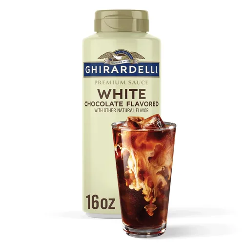 GHIRARDELLI Salsa con sabor a chocolate blanco premium, botella de 16 onzas, rico jarabe de chocolate blanco para café y postres