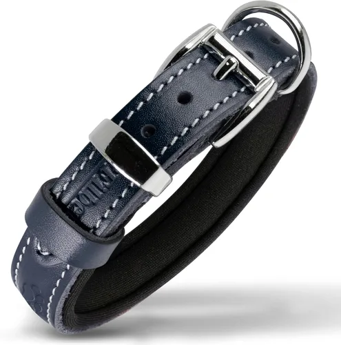 Miniatura 25 de Filbert Collar de cuero para perro, collar de cuero genuino para perros pequeños, estampado de patas en relieve con hebilla, grano completo curtido