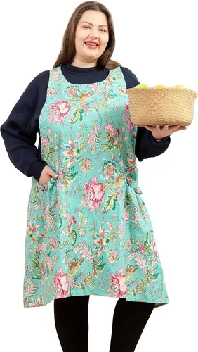 Miniatura 24 de Delantales grandes de talla grande para mujer con bolsillos de algodón y lino para hornear cocina