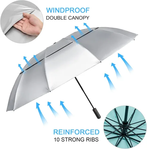 Miniatura 117 de G4Free Paraguas de golf grande de 42/46/54/62 pulgadas, paraguas compacto de viaje inverso, 10 varillas, resistente al viento para lluvia, doble