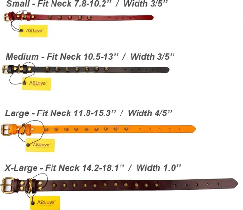 Miniatura 4 de Collar de cuero vacuno genuino ajustable para gatos y cachorros de perro, A-ROJO
