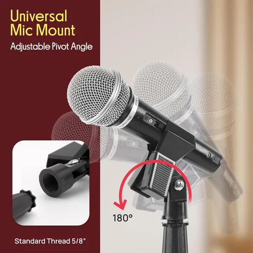Miniatura 4 de Pyle Soporte de micrófono de base cuadrada con clip de micrófono, resistente, altura ajustable, 36.2 a 63.38 pulgadas, base sólida fundida a