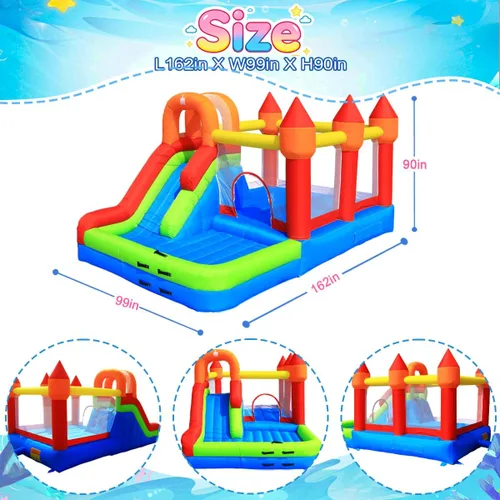 Miniatura 5 de Casa de rebote para niños con tobogán, casa inflable fácil de desinflar para niños pequeños, castillo de salto inflable al aire libre con soplador